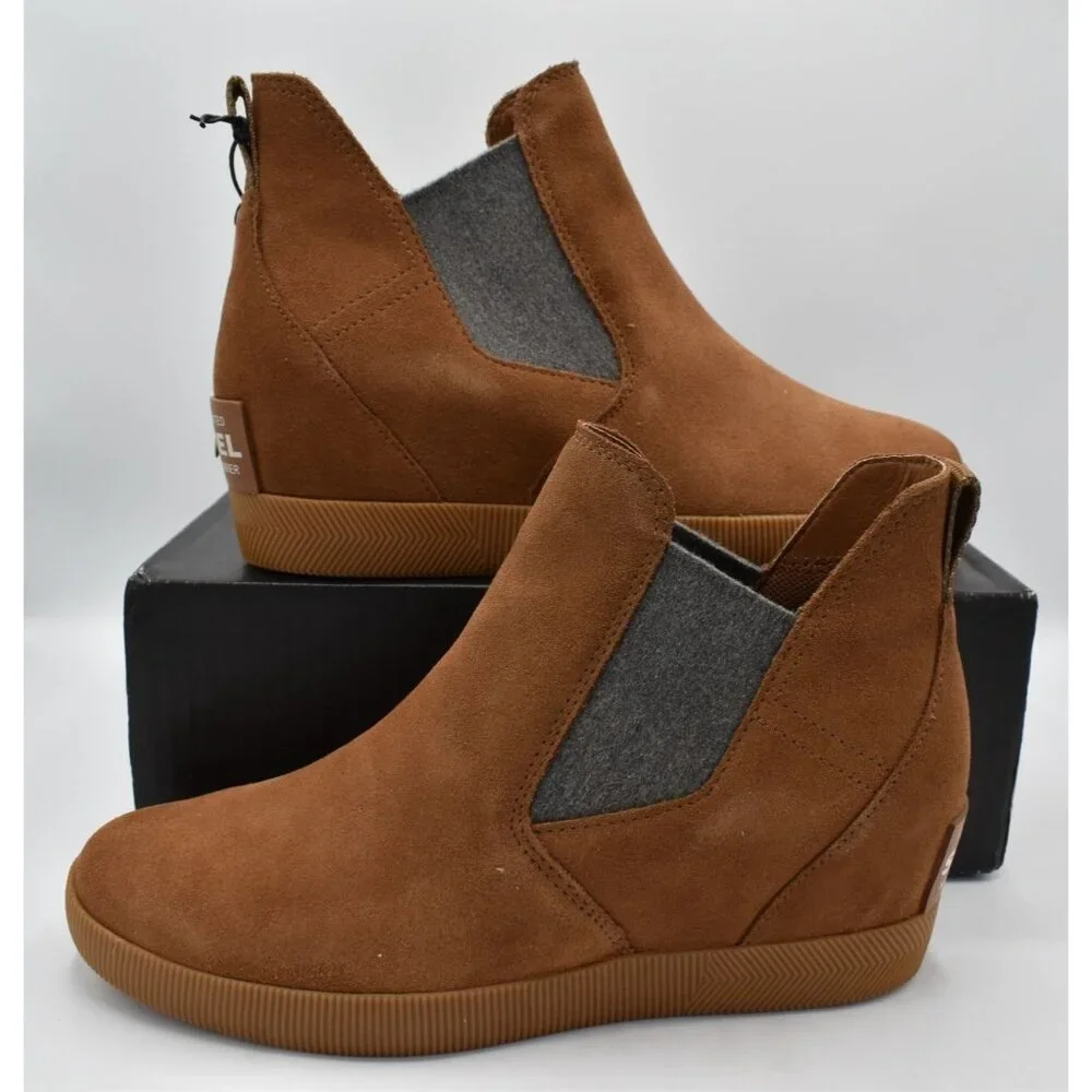 Sorel Womens Size 10 Out N About Wedge Velvet Tan Suede Gum 2‎ Waterproof Shoes